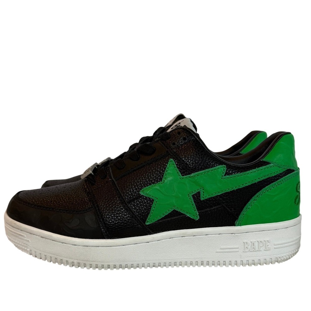 BAPE Sta Gunna Slatt Black Green Leather Sneakers Low Top Men Size 10